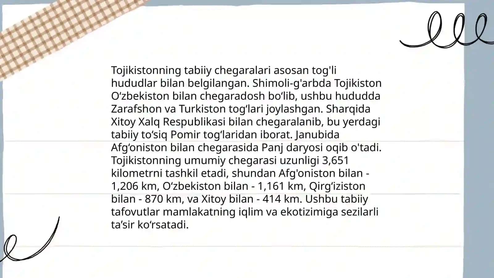 Tojikiston respublikasiga umumiy geografik tavsif 4