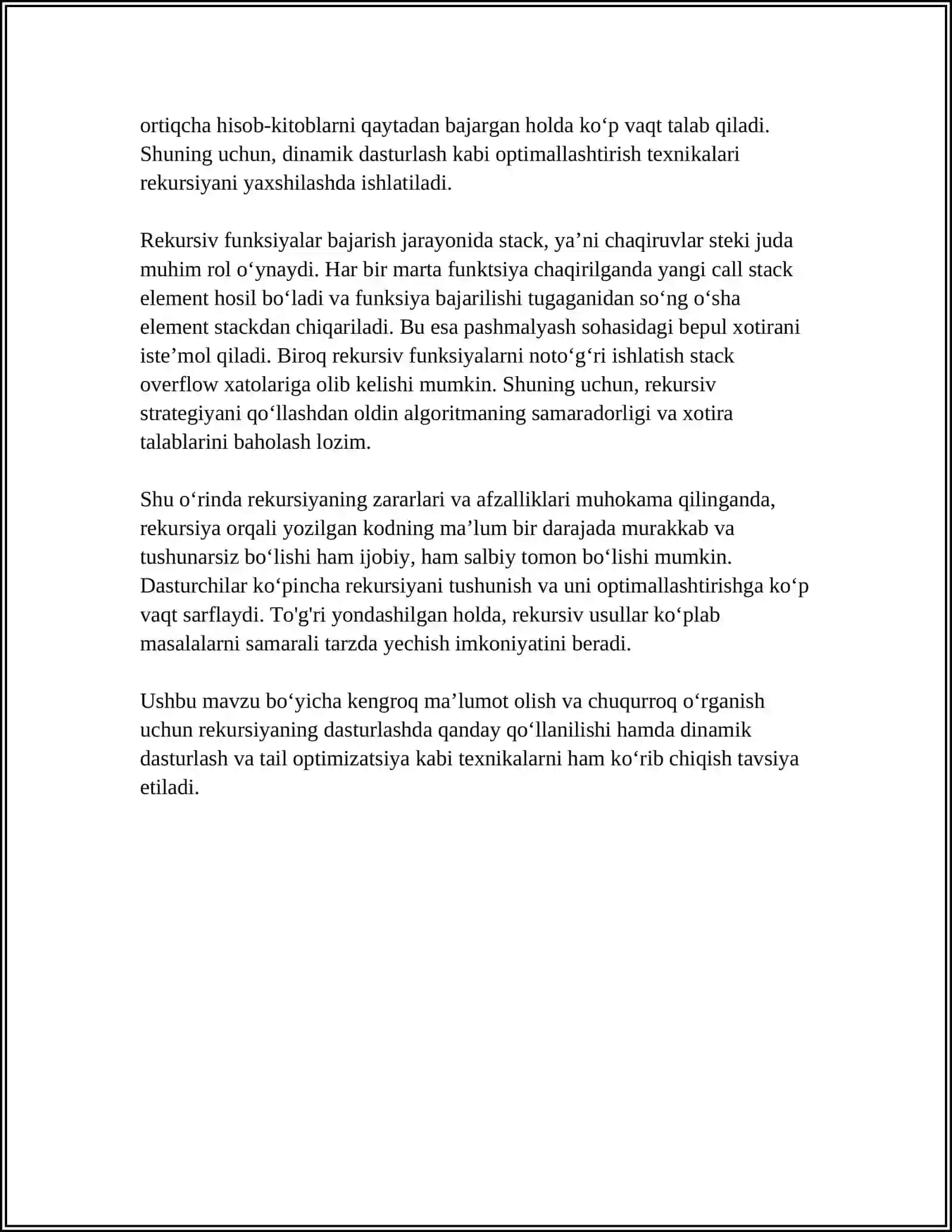 REKURSVI JARAYONLARDI TASHKIL ETISH 4