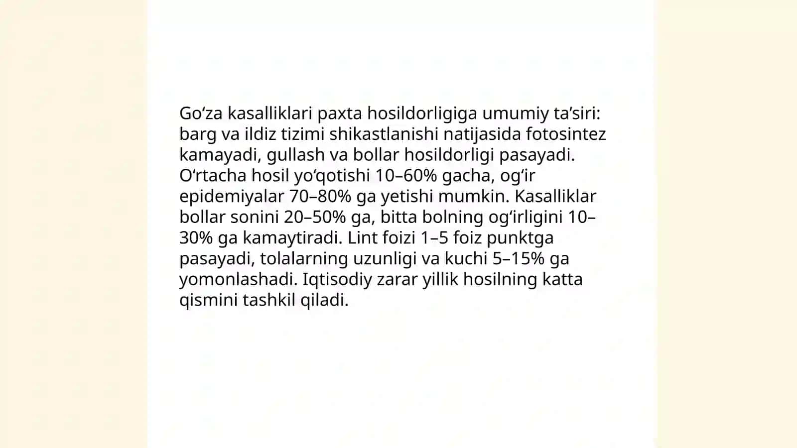 Go‘za kasalliklari va zararkunandalarining paxta hosildorligiga ta’siri 4