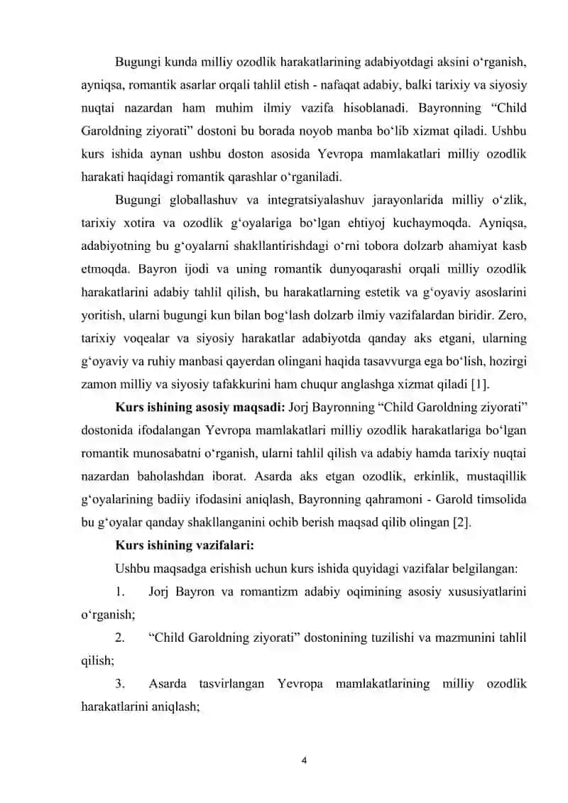 JORJ BAYRONNING “CHILD GAROLDNING ZIYORATI” DOSTONIDA YEVROPA MAMLAKATLARI MILLIY OZODLIK HARAKATI HAQIDAGI ROMANTIK QARASHLARI 4