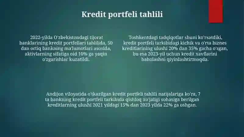 Tijorat banklarining kredit portfelini ekonometrik modellashtirish 4