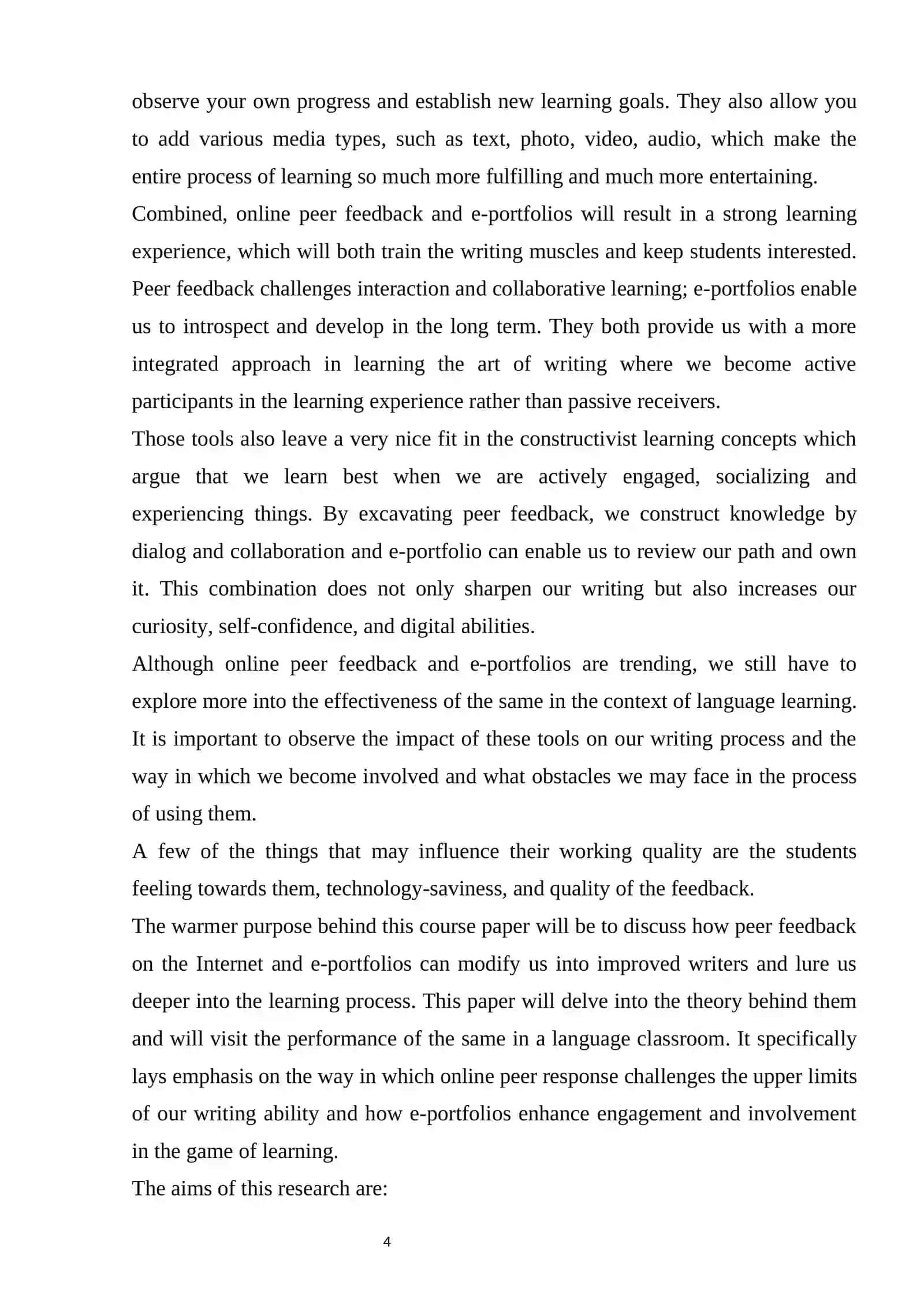 Effectiveness of Online Peer Feedback and E-Portfolios 4