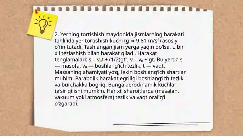 Yerning tortishish maydonida jismlarning harakati 4