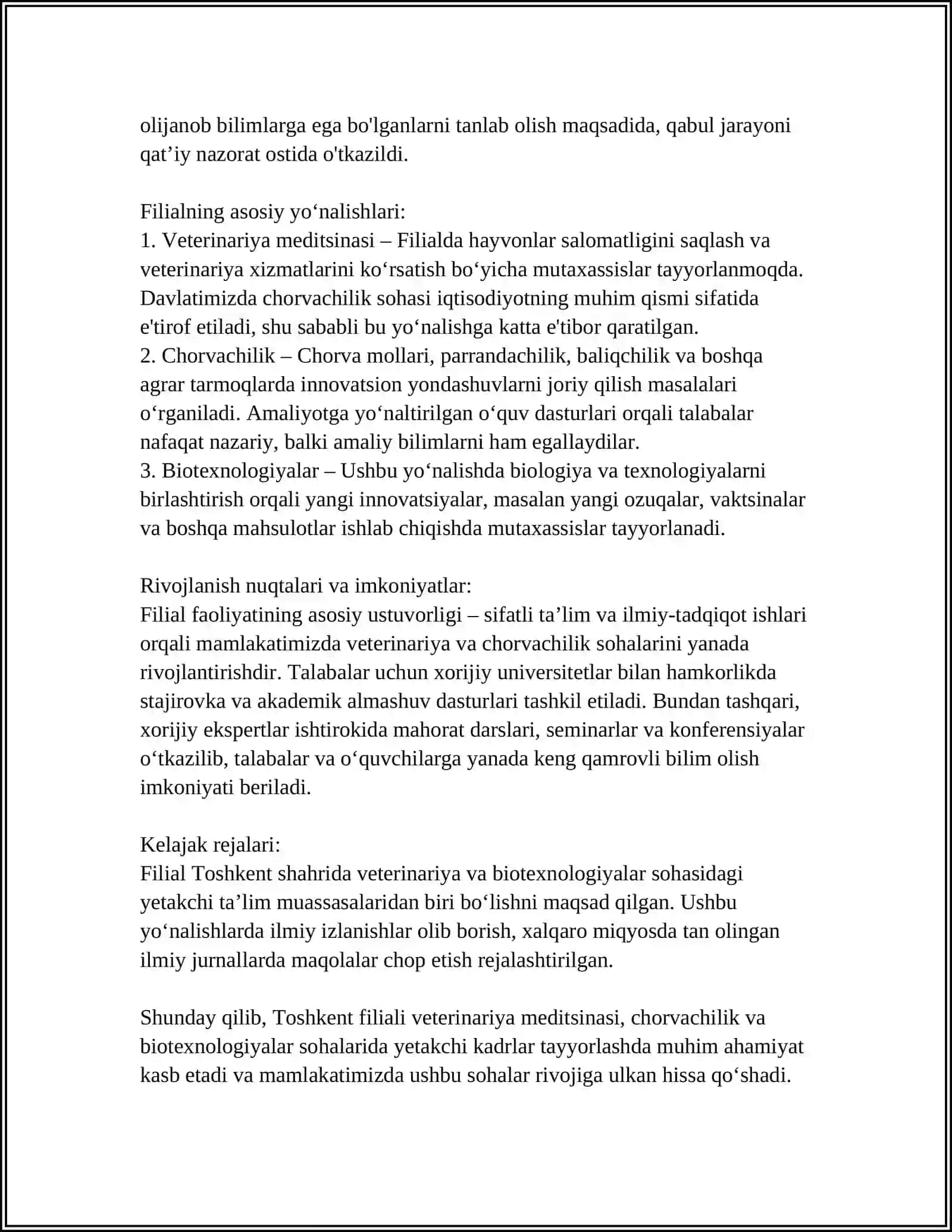 SAMARQAND DAVLAT VETERINARIYA MEDITSINASI CHORVACHILIK VA BIYOTEXNALOGIYALAR UNIVERSITETI TOSHKENT FILYALI MUSTAQIL ISH 4