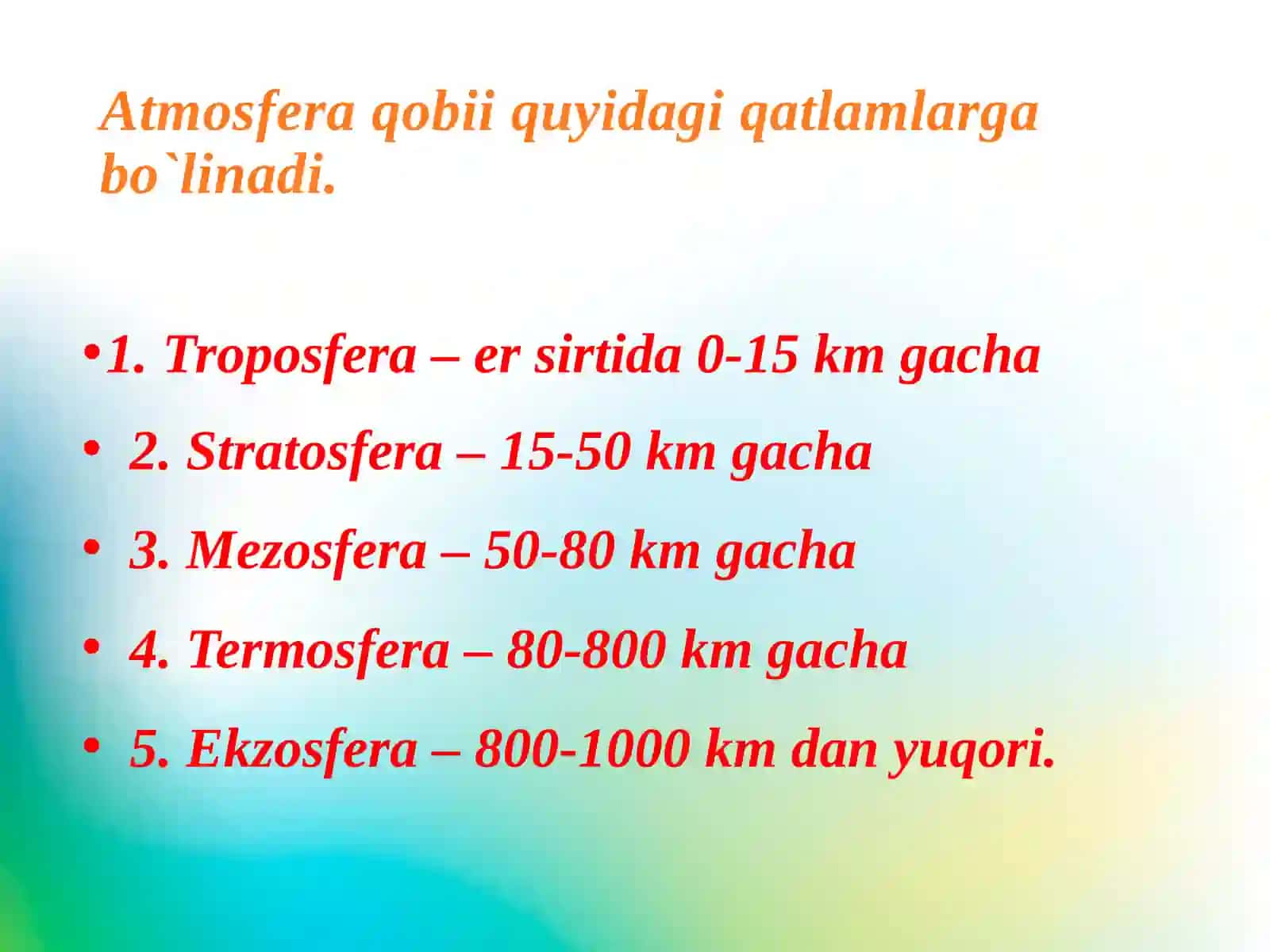 Ifloslantiruvchi manbalardan atmosfera havosiga chiqadigan zararli moddalar. 4