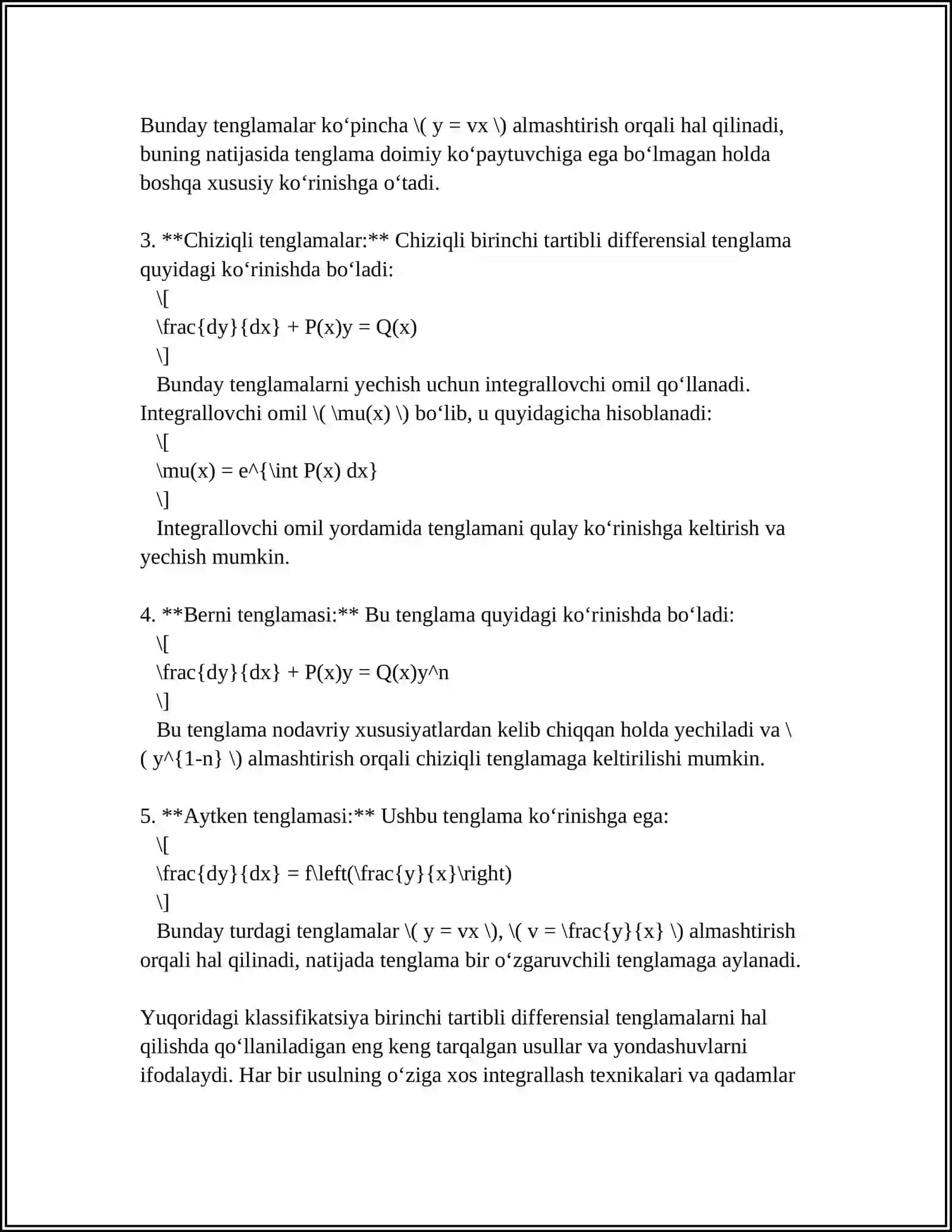 BIRINCHI TARTIBLI DIFFERENSIAL TENGLAMALAR 4