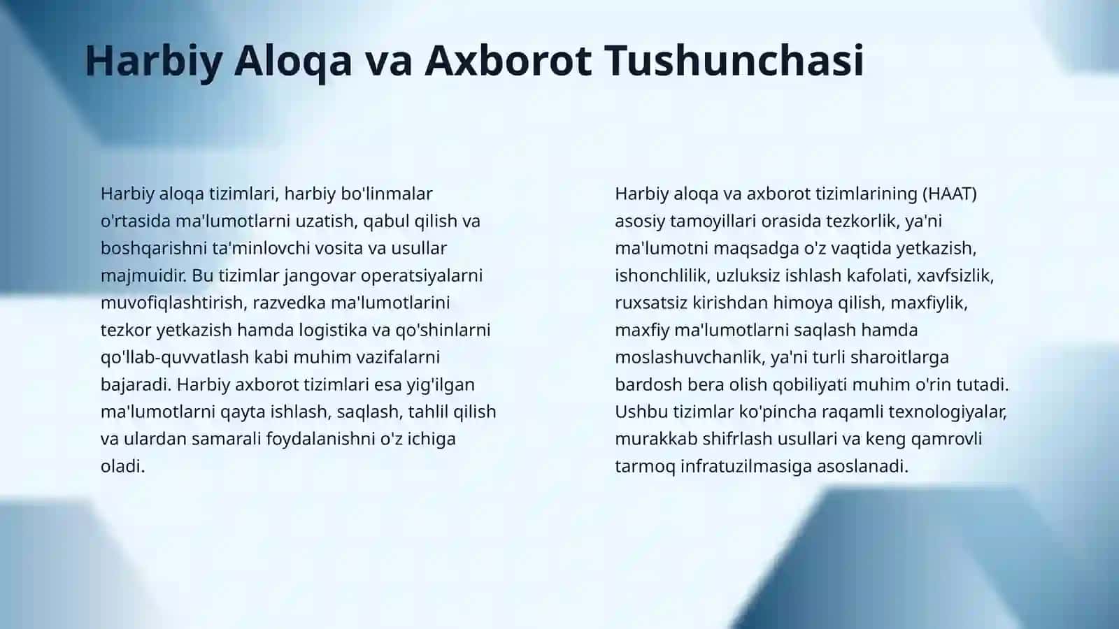 Harbiy aloqa va axborot tushunchasi, tarmoq kabellari va ularning tasnifi. 4