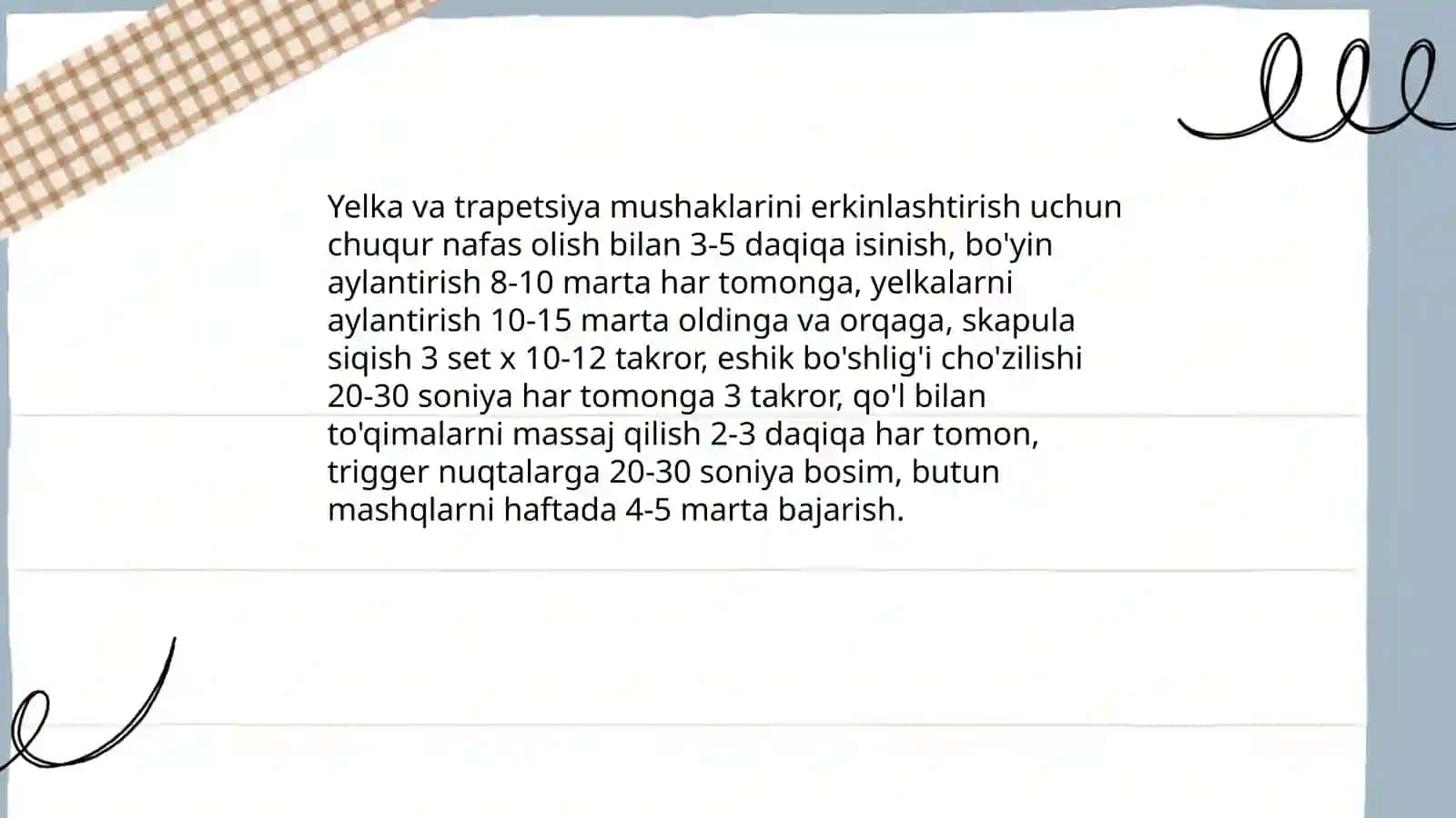 Bo'yin mushaklarini bo'shatish mashqlari 4