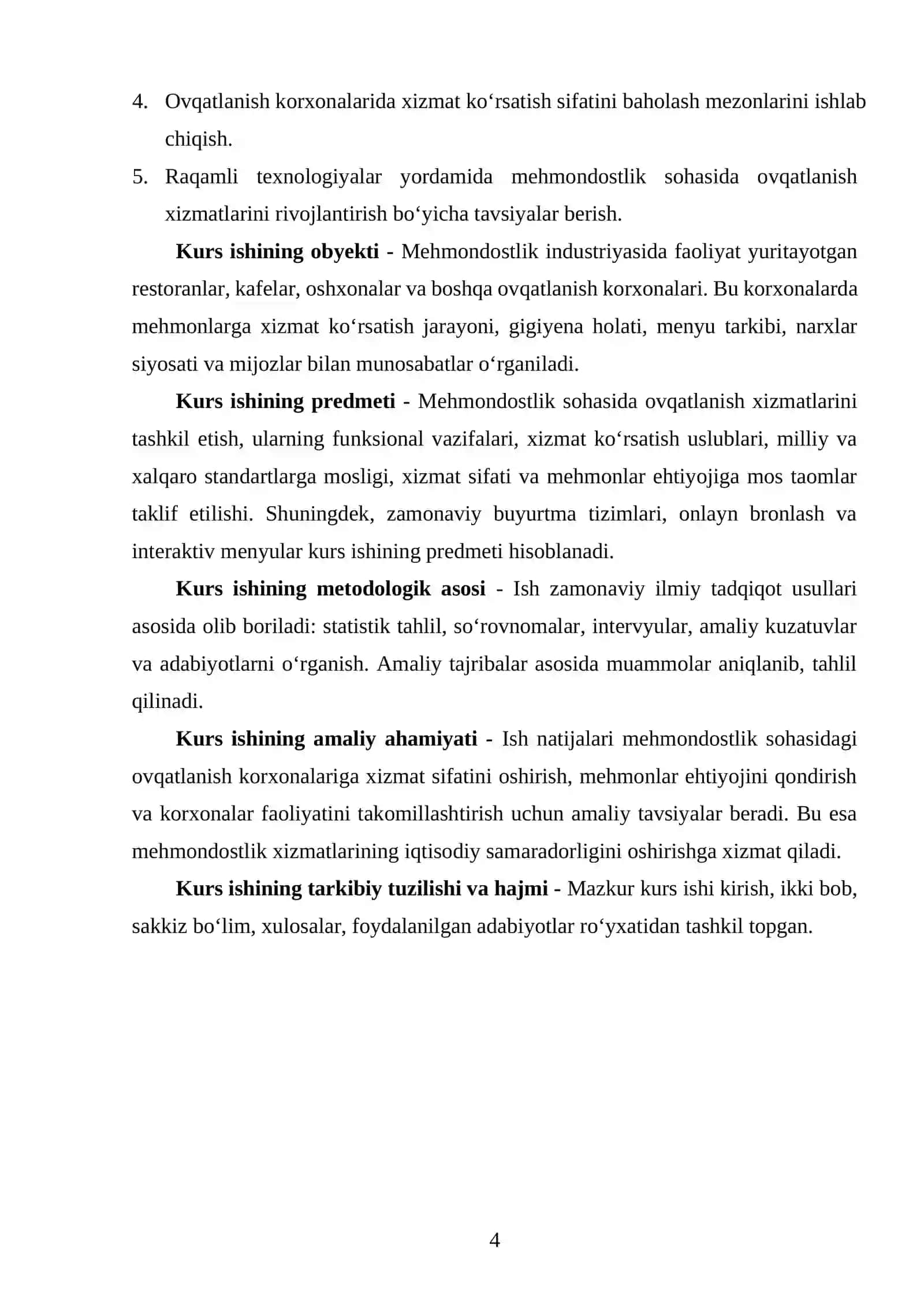 Mehmondostlik industriyasida ovqatlanish korxonalarining o'rni 4