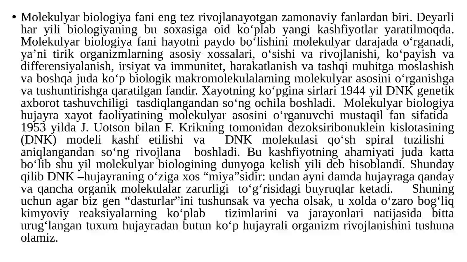 MOLEKULYAR GENETIKA VA MOLEKULYAR BIOLOGIYA GENMUHANDISLIGINING ASOSIY POYDEVORI 1-QISM 4