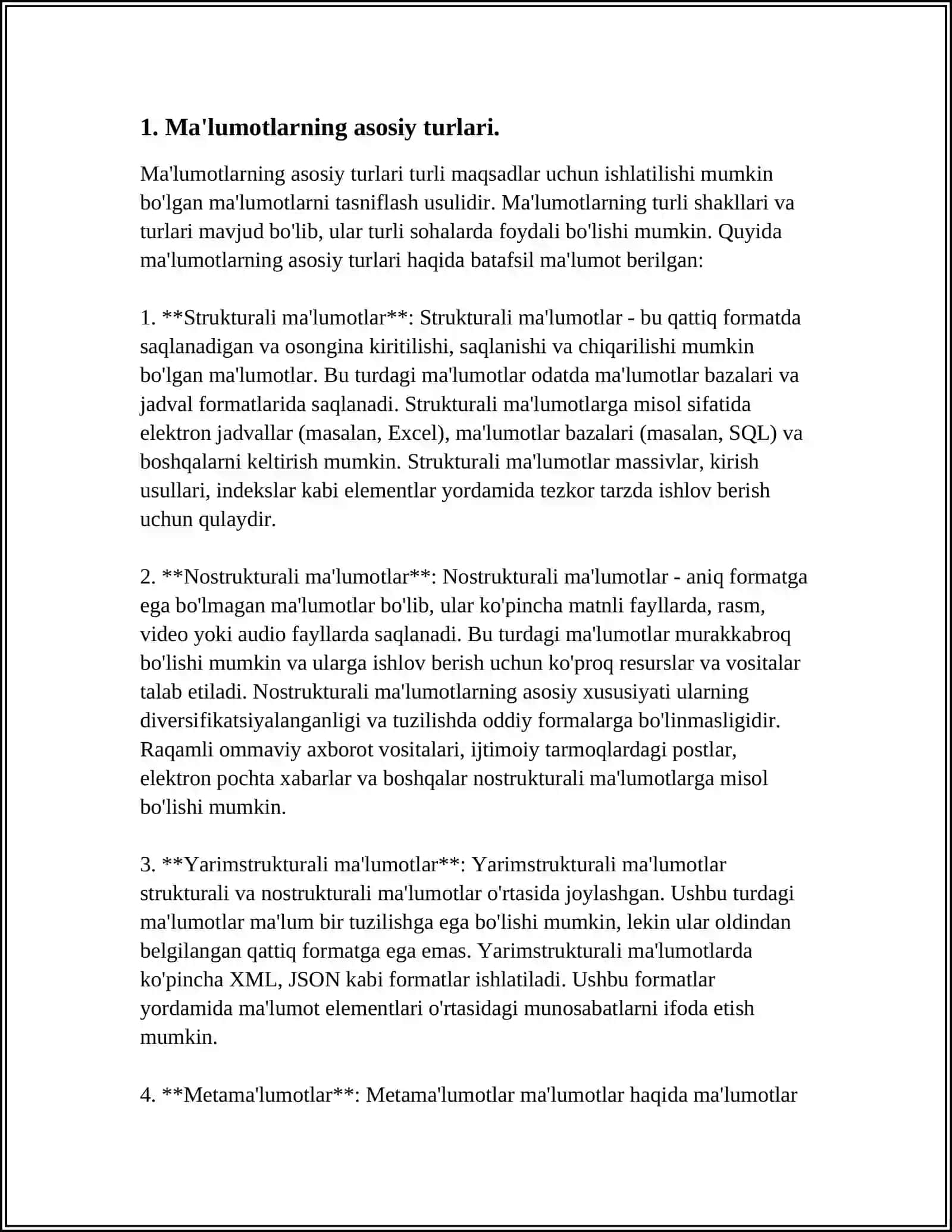 DASTURLASH TILLARIDA MA'LUMOTLARNING STANDART TURLARI 4