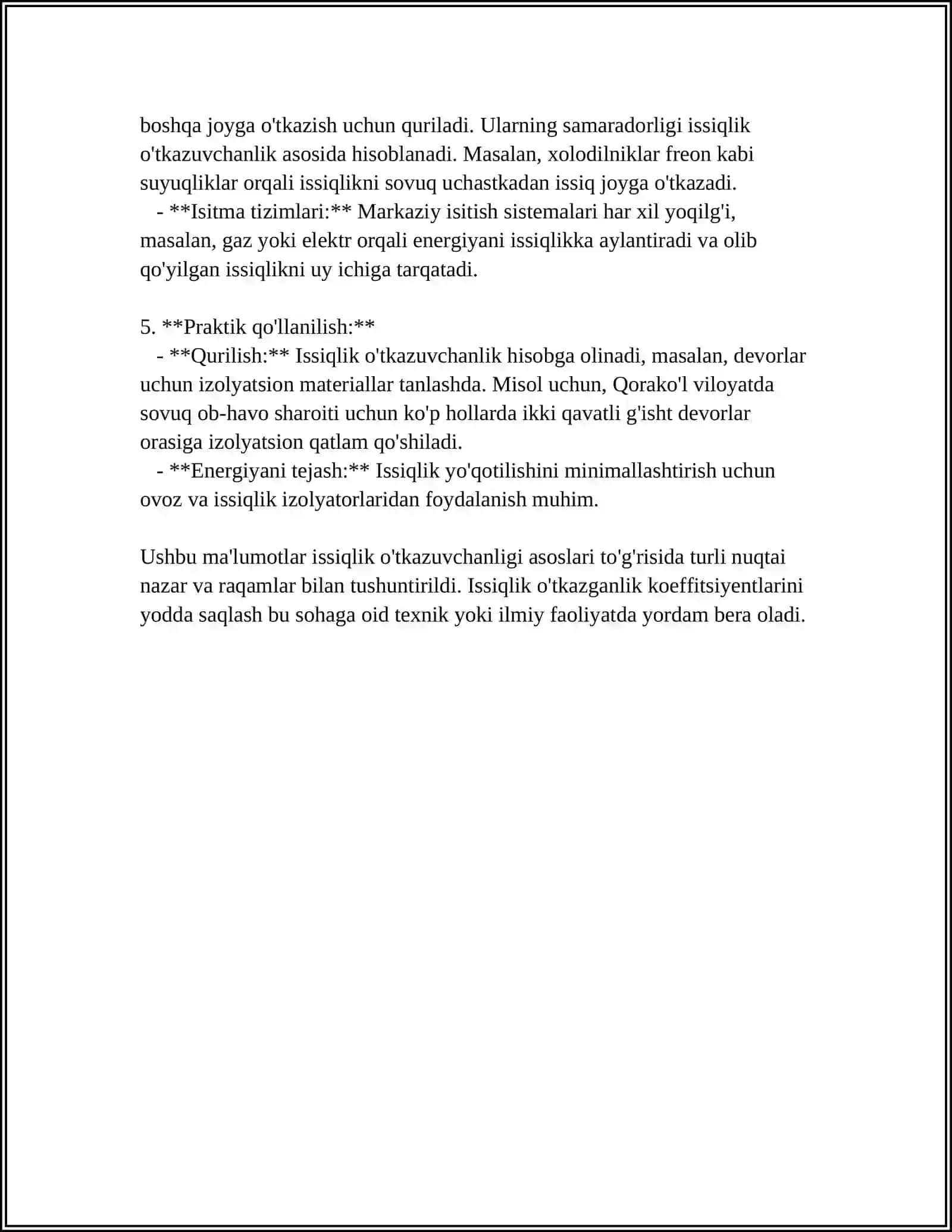 ISSIQLIK ÕTKAZUVCHANLIKNING DIFERENSIAL TENGLAMASI BOR SHARTLA 4