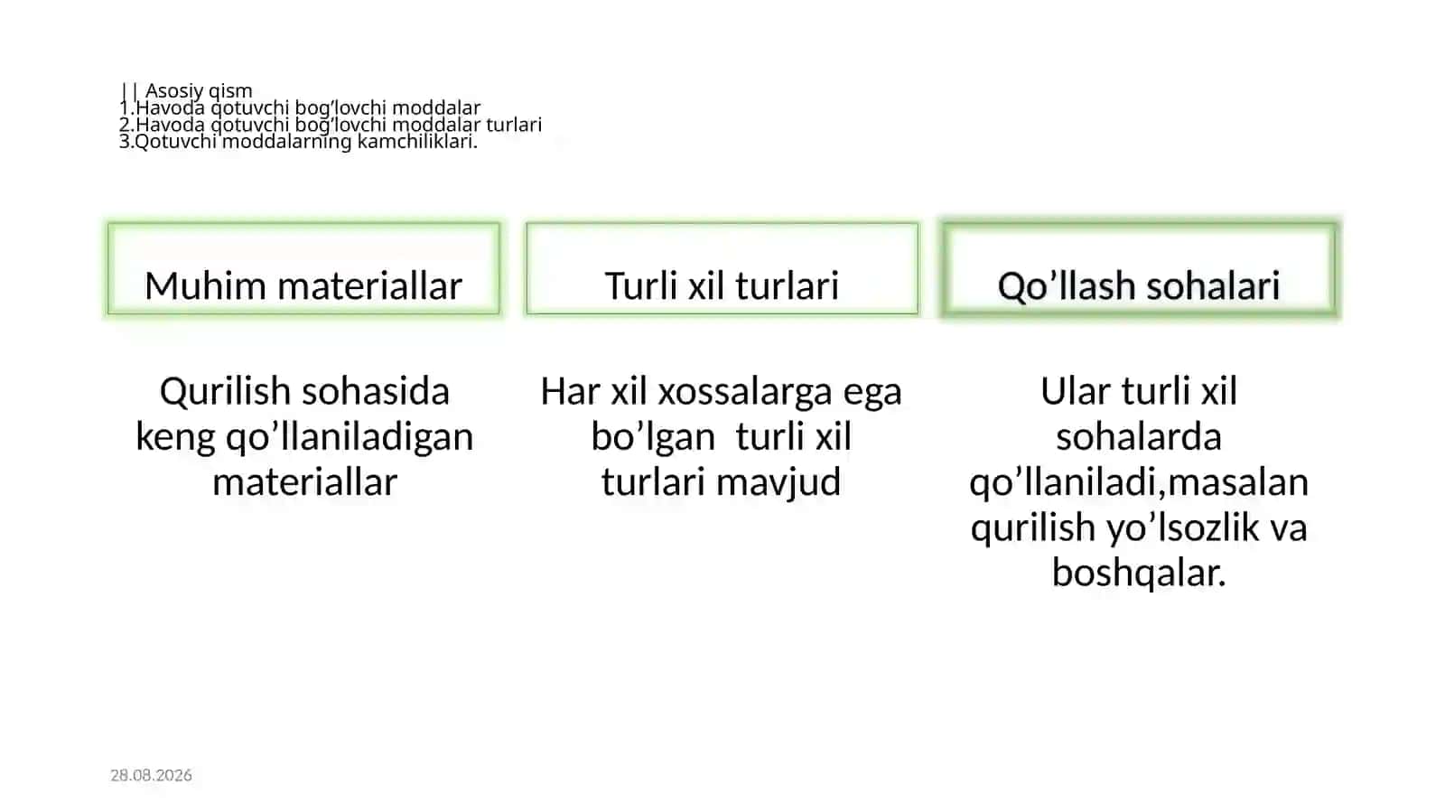 Havoda qotuvchi bog’lovchi moddalar haqida maʼlumot 4
