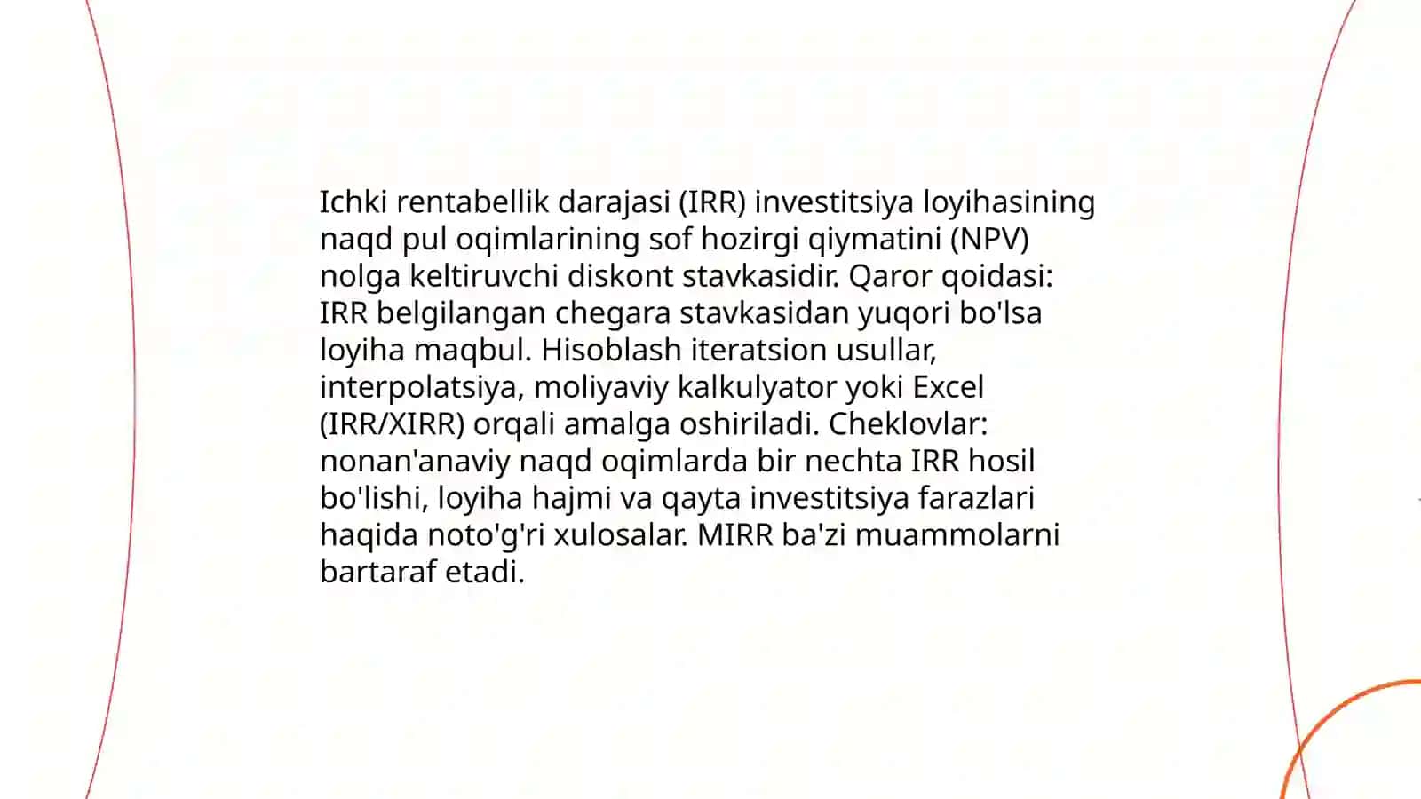 Investitsiyon loyihalarning moliyaviy tahlil usullari 4
