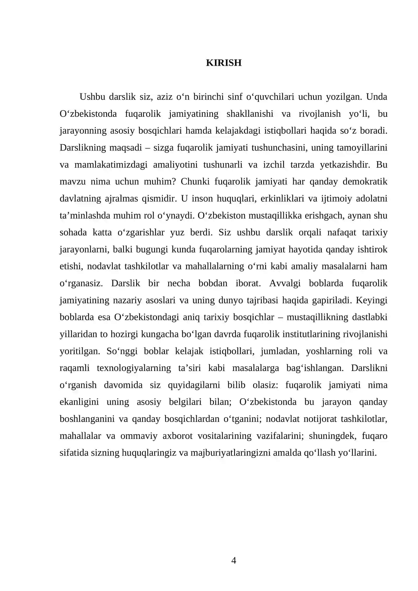 O‘ZBEKISTONDA FUQAROLIK JAMIYATI RIVOJLANISHINING ASOSIY BOSQICHLARI VA ISTIQBOLLARI 11- SINF 4