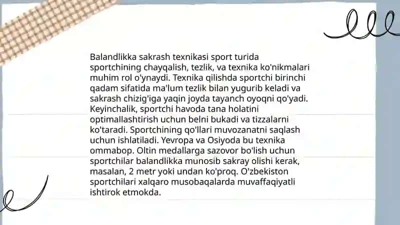Yengil atletika, balandlikka sakrash, badiiy gimnastika 4