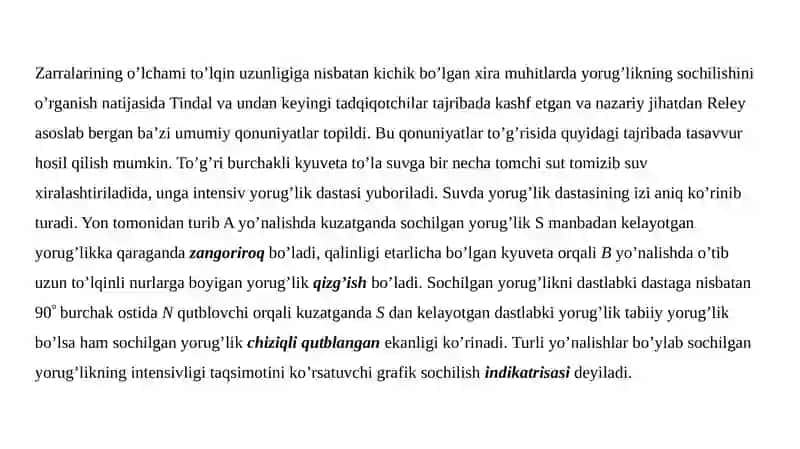 Yorugʻlikning molekulyar sochilishining Reley nazariyasini oʻrganish 4