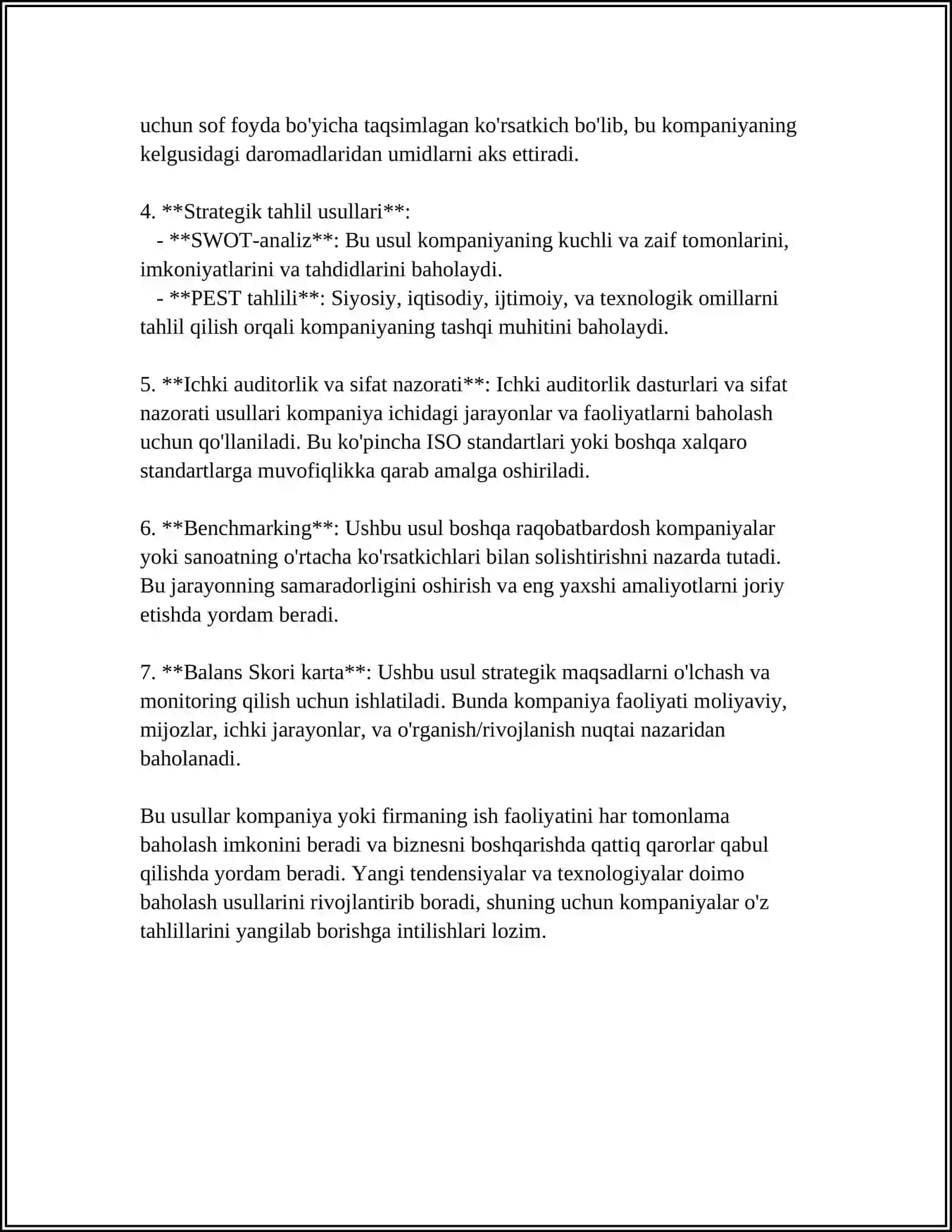 Firma va kompaniyalar ish faoliyatini baholash usullari 4