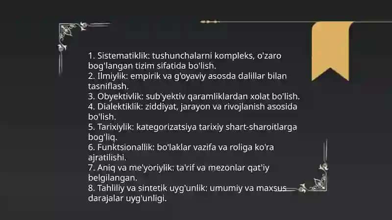 Falsafa bo'yicha tushunchalarni bo'lishning maqsadi va tuzilishi 4