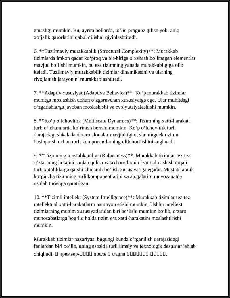 MURAKKAB TIZIMLAR VA XAOS NAZARIYASI 4