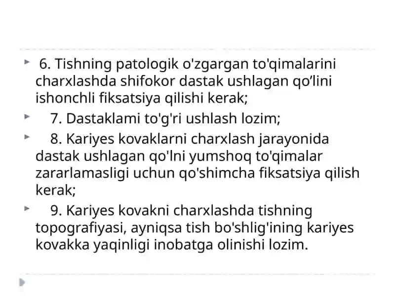Blek bo’yicha 1 sinfli karioz kovaklarni restavratsiya qilish 4