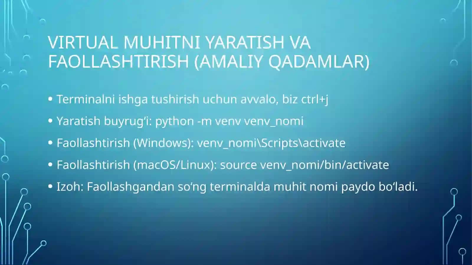 Virtual muhit yaratish, requests kutubxonasini o‘rnatish va ma’lumotlarni olish 4