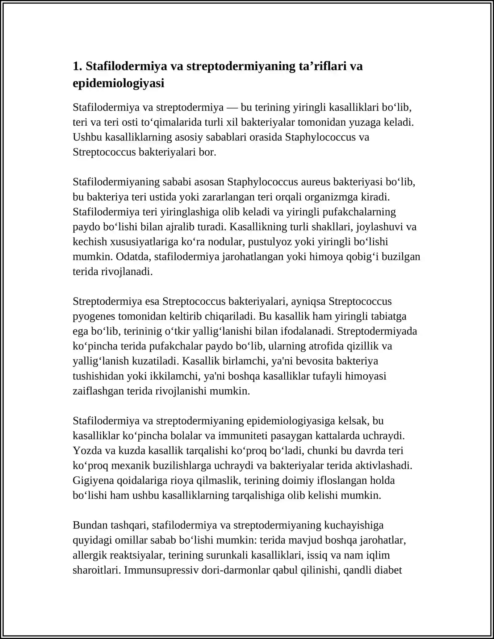 TERINING YIRINGLI KASALLIKLARIDA STAFILODIRMIYA STREPTODERMIYA ARALASH STAFILO STREPTODERMIYA KASALLIKLARI TURLARI SABABLARI KILINIKASI DAVOSI VA HAMSHIRALIK PARVARISHI 4