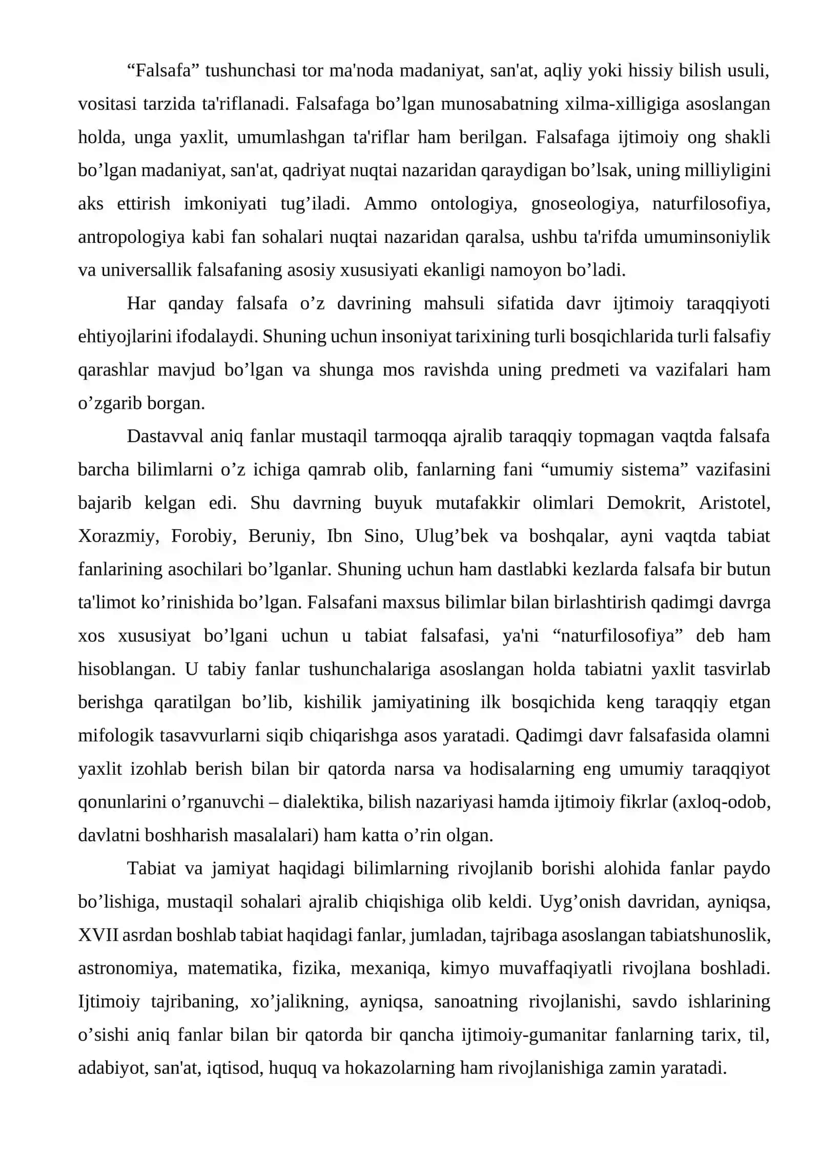 Falsafa fanining predmeti, mazmuni va jamiyatdagi roli 4