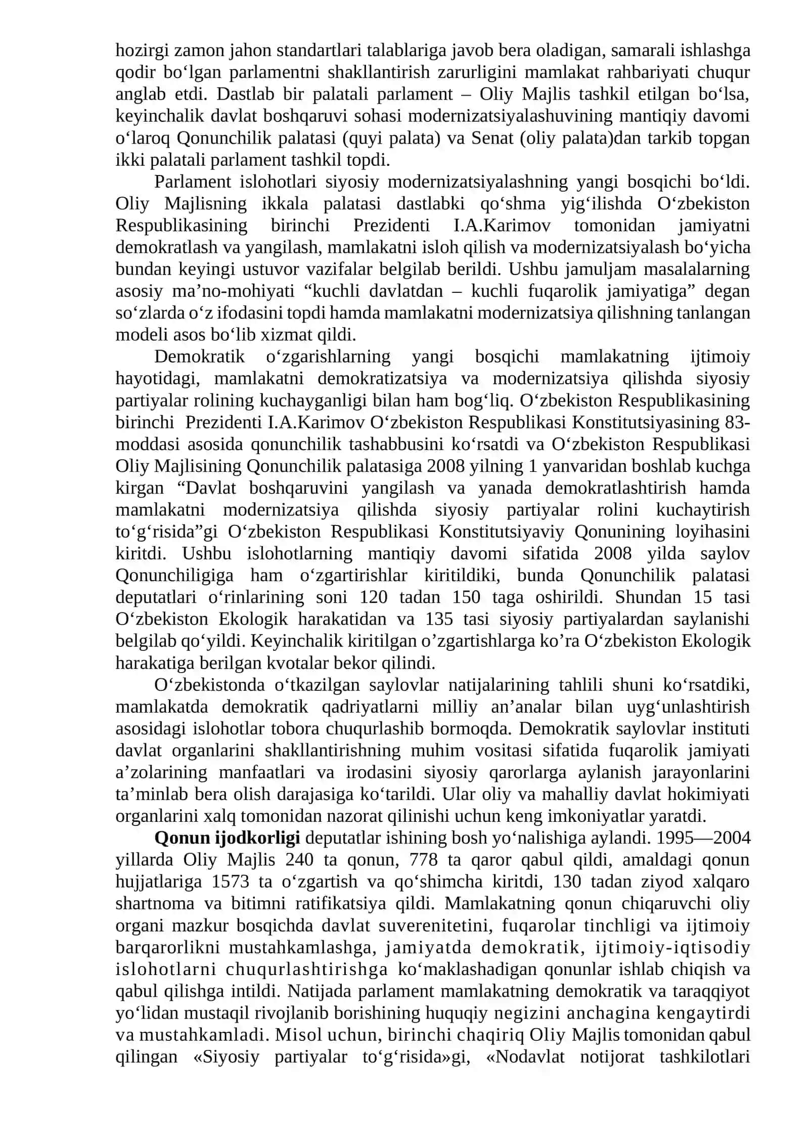 O’zbekistonda siyosiy islohotlarning boshlanishi hamda demokratik davlat boshqaruvining o’rnatilishi 4