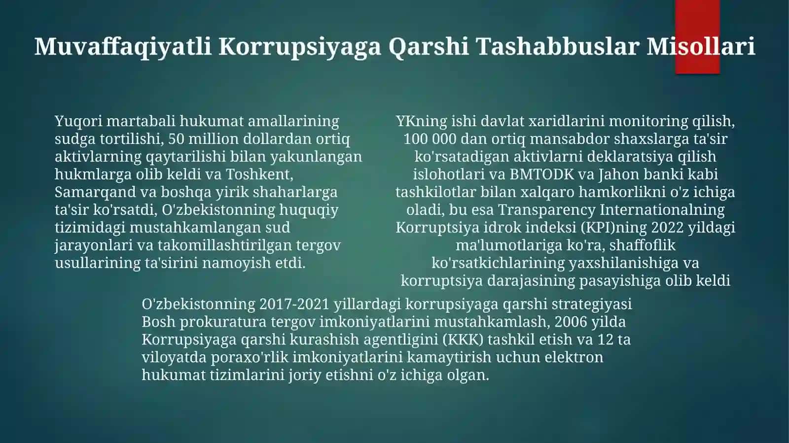 Karrupsiyaga qarshi kurash va Oʻzbekistonda korrupsiyaga qarshi kurash mexanizmlari 4
