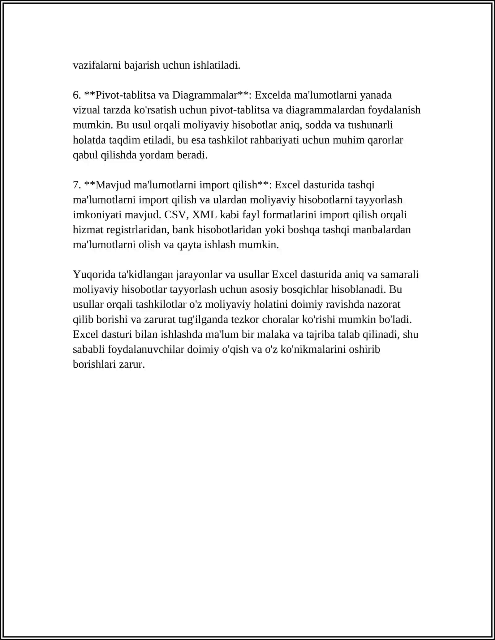 Excel dasturida turlar moliyaviy hisobotlar tayyorlash 4
