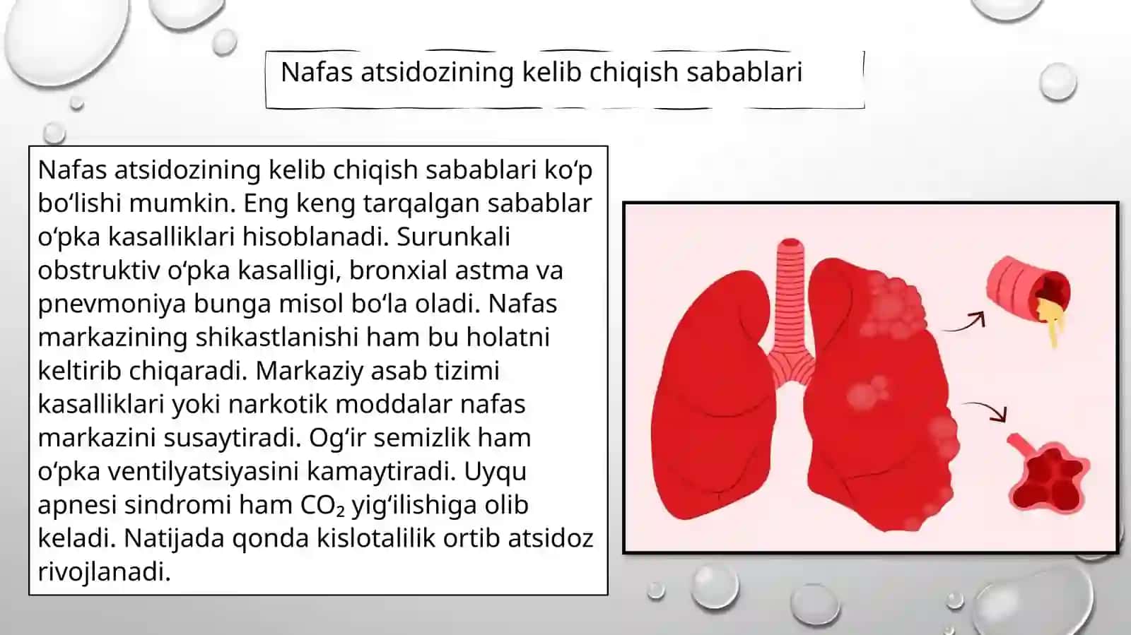 Nafas asidozi, metabolik asidoz, nafas alkalozi va metabolik alkalozlarning kelib chiqishi, biokimyoviy tashxisi. Qon ivish omillarining tug’ma kasalliklari. Nasliy va orttirilgan trombositopatiyalar va trombositopeniyalar 4