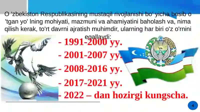 MUSTAQILLIK YILLARIDA O‘ZBEKISTONDAGI IJTIMOIY-IQTISODIY  O‘ZGARISHLAR 4