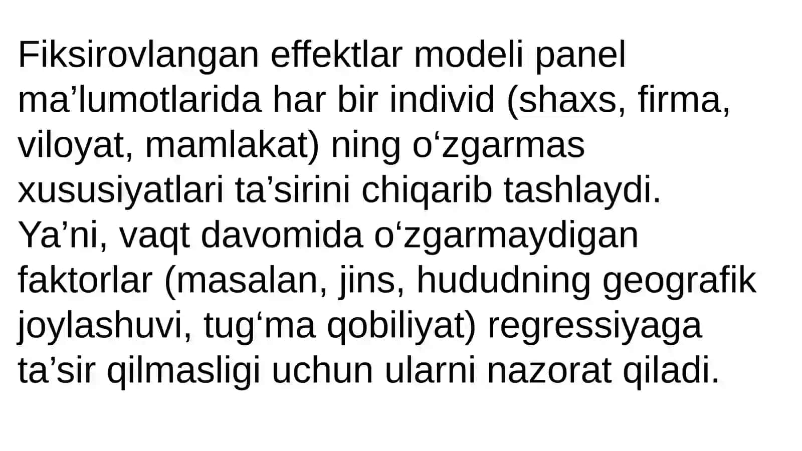Fiksirovlangan Effektlar va Tasodifiy Effektlar Modellari 4
