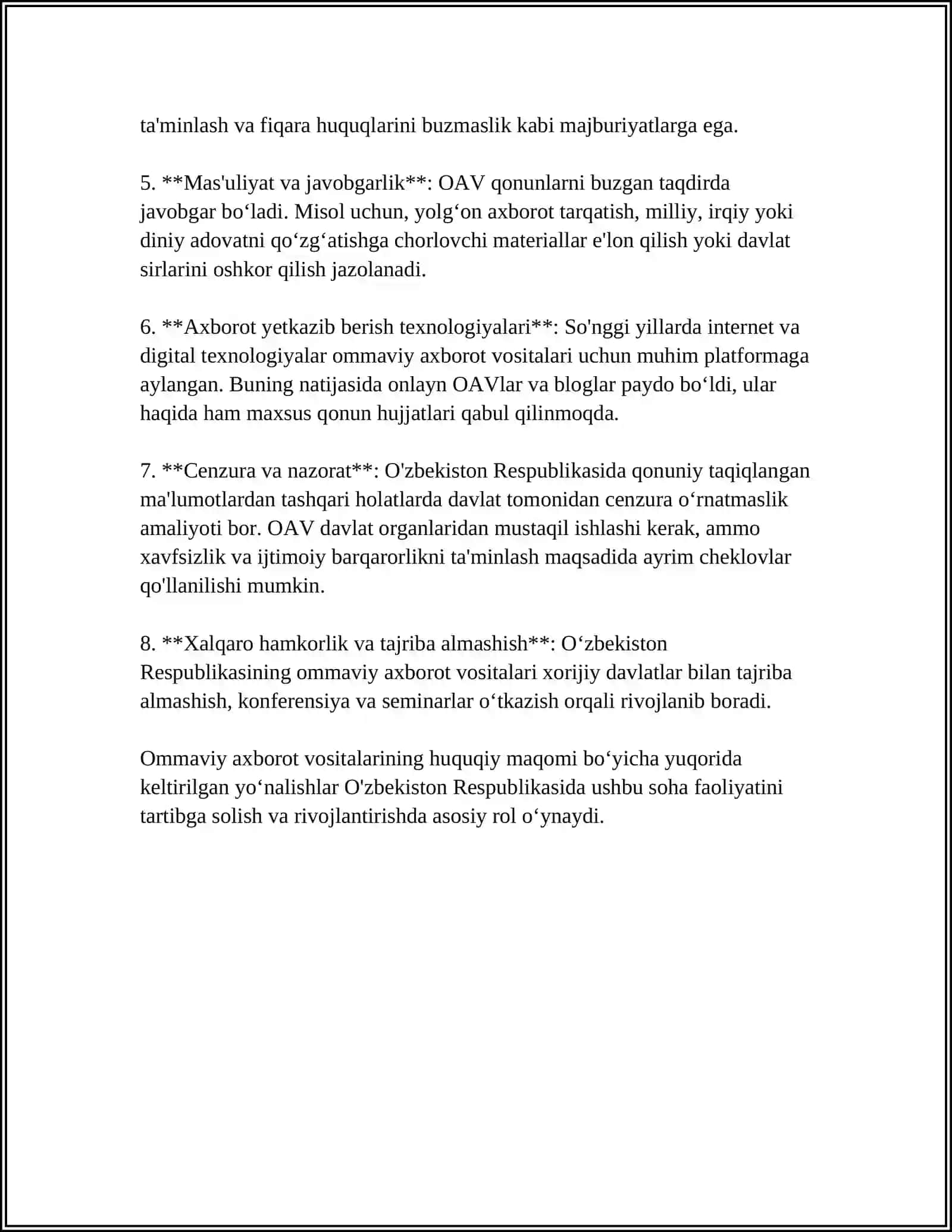 Ommaviy axborot vositalarining huquqiy maqomi 4