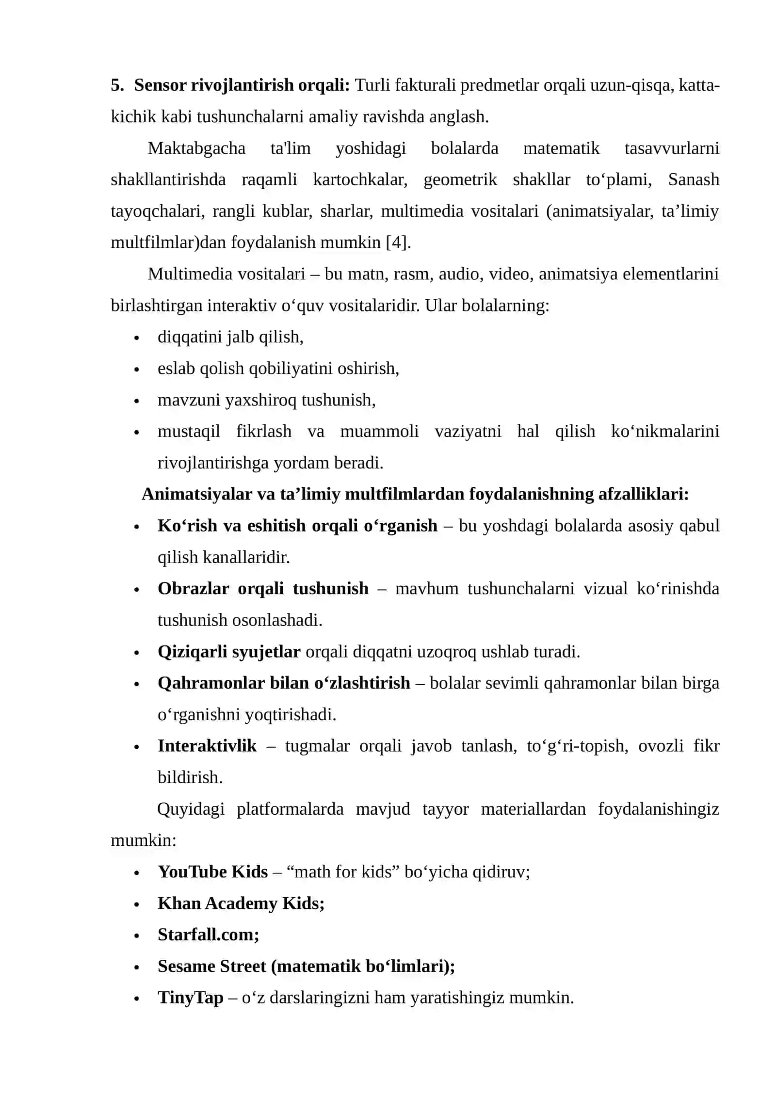 MAKTABGACHA TA’LIM YOSHIDAGI BOLALARDA MATEMATIK TASAVVURLARNI SHAKLLANTIRISH USULLARI VA TEXNOLOGIYALARI 4