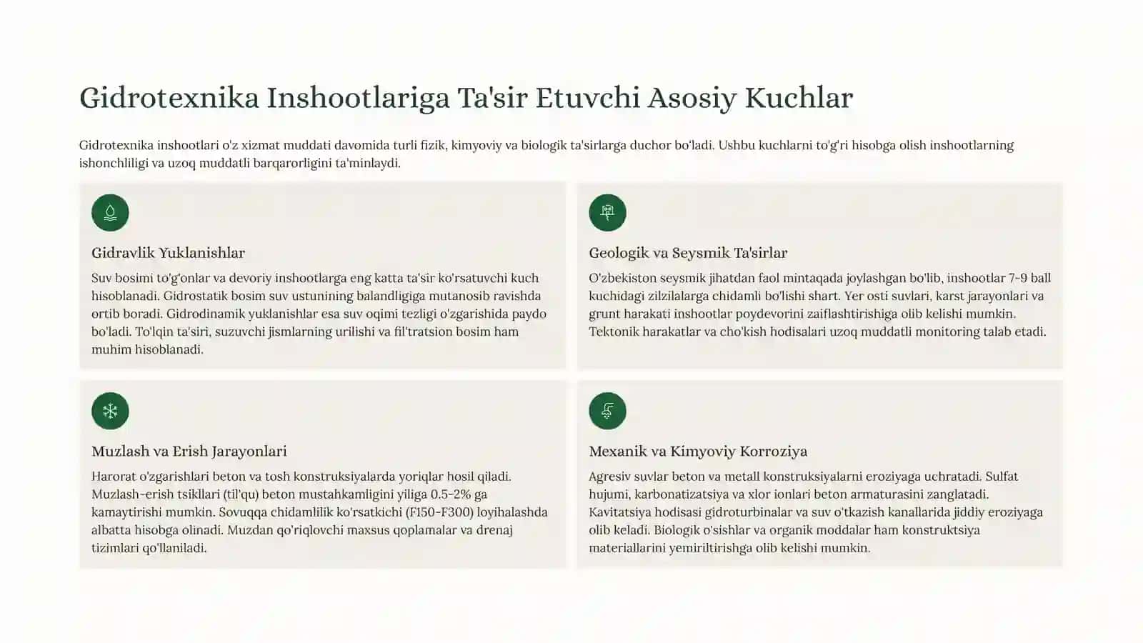 Gidrotexnika Inshootlari: Ish Sharoitlari va Ta'sirEtuvchiKuchlar 4