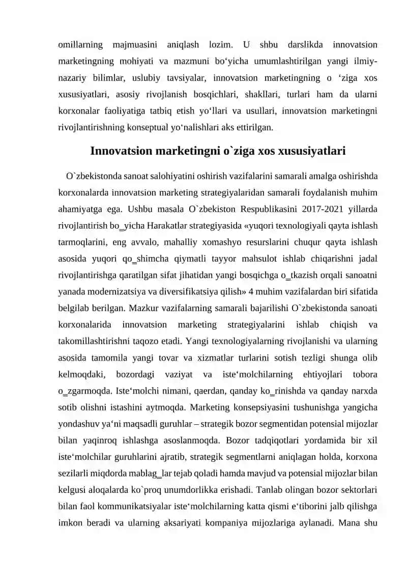 Innovatsionlar marketing oʻziga xos xususiyatlari 4