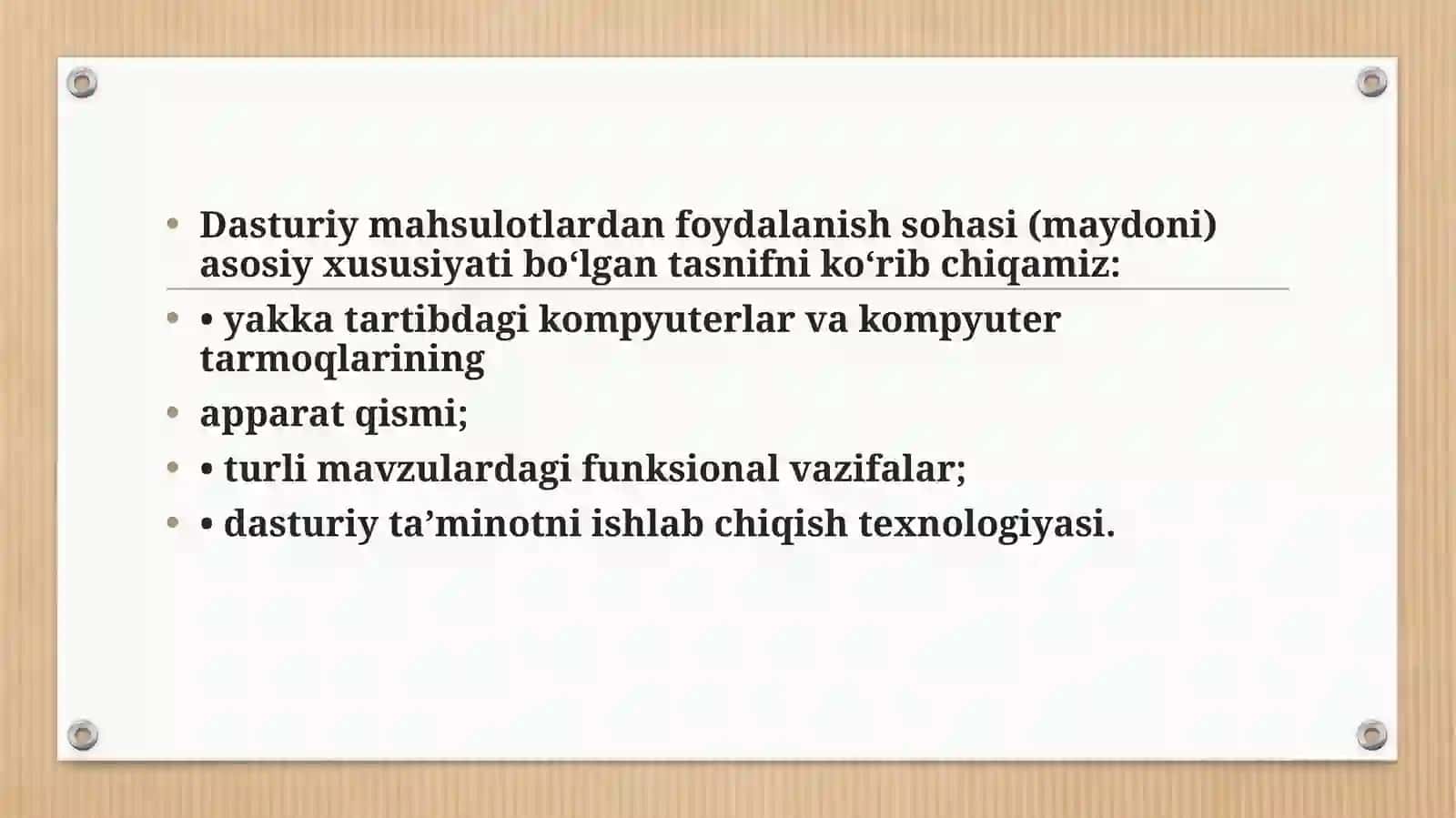Iqtisodiy vazifalarni yechishda qo’llaniladigan dasturiy mahsulotlar tasnifgi vazifalari 4