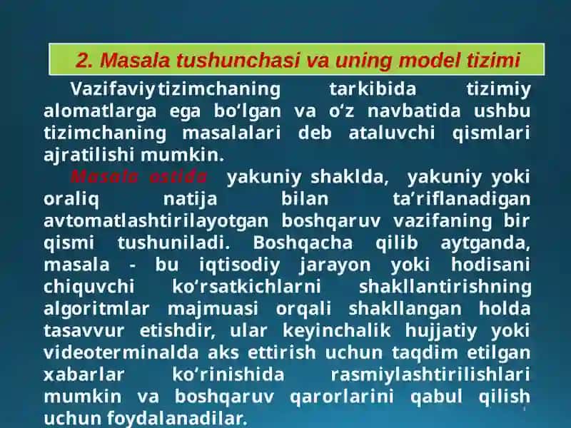 Iqtisodiy masalalar  qo'yilishini  loyihalashtirish 4