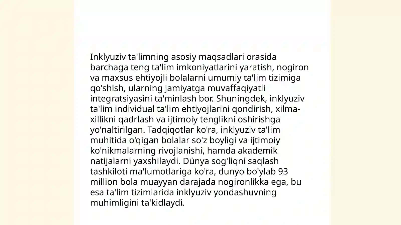 Alohida yordamga muhtoj shaxslarni inklyuziv taʼlim konsepsiyasining mohiyati va asosiy qoidalari 4