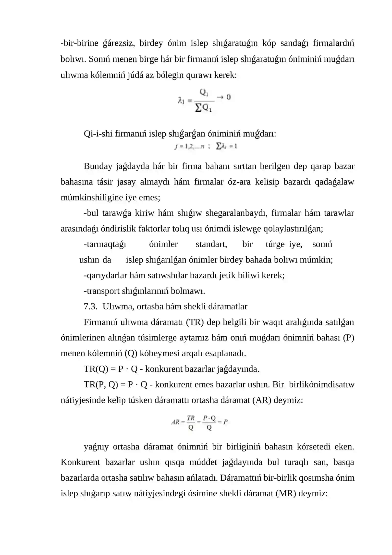 Basekilesken bazarinda qisqa muddetli araliqta firma paydasin maksimallastiriw ham onin usinisi 4