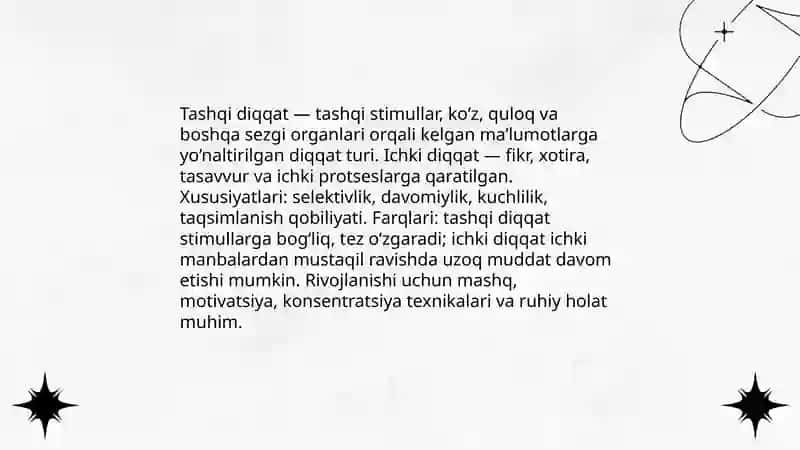 Diqqat turlari va uning xususiyatlari 4