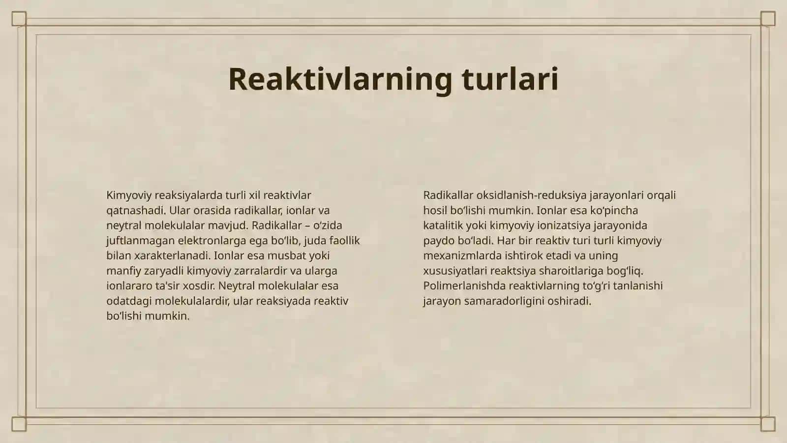 RADIKAL VA ION POLIMERLANISH. RADIKAL POLIMERLANISH QONUNIYATLARI, JARAYON BOSQICHLARI 4