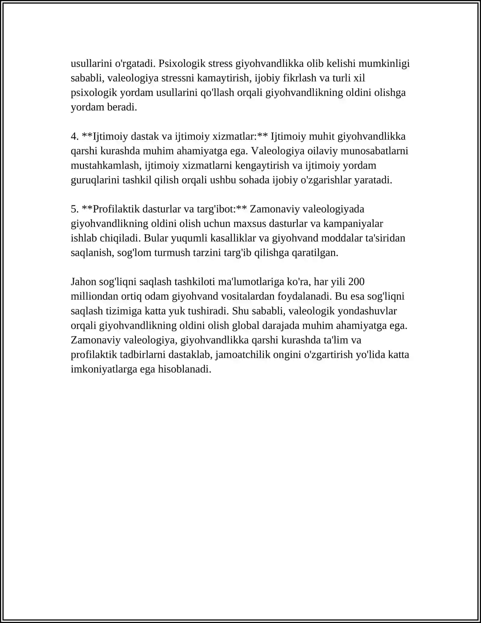 GIYOHVANDLIKNI OLDINI OLISHDA ZAMONAVÍY VALEOLOGIK YONDASHUVLAR.LCHKILIKBOZLIKNI OQIBATLARI OLDINI OLISH 4