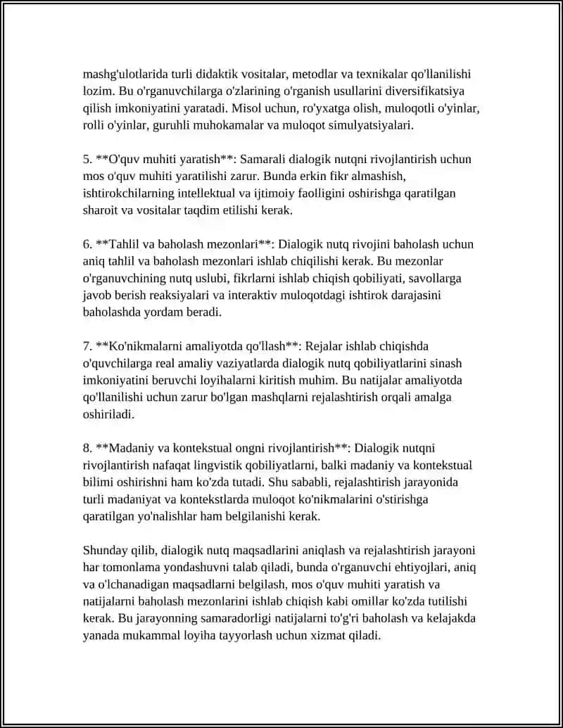 Dialogik Nutqni Rivojlantirish Bo'yicha Mashg'ulotlarni Loyihalashtirish 4