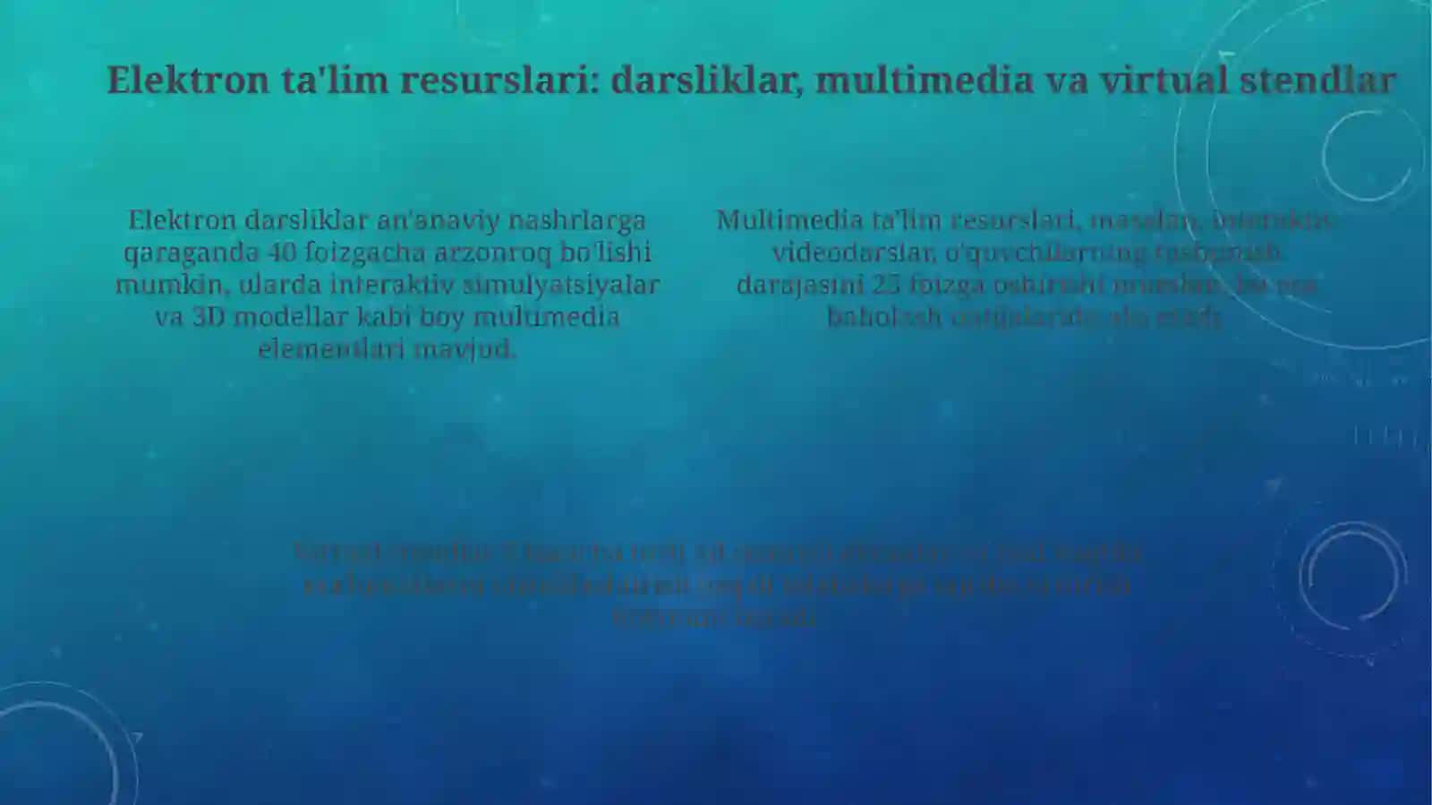 Internet, Internetdagi ta'limiy dasturlar elektron o'quv qo'llanmalar multimedialar virtual stendlar 4