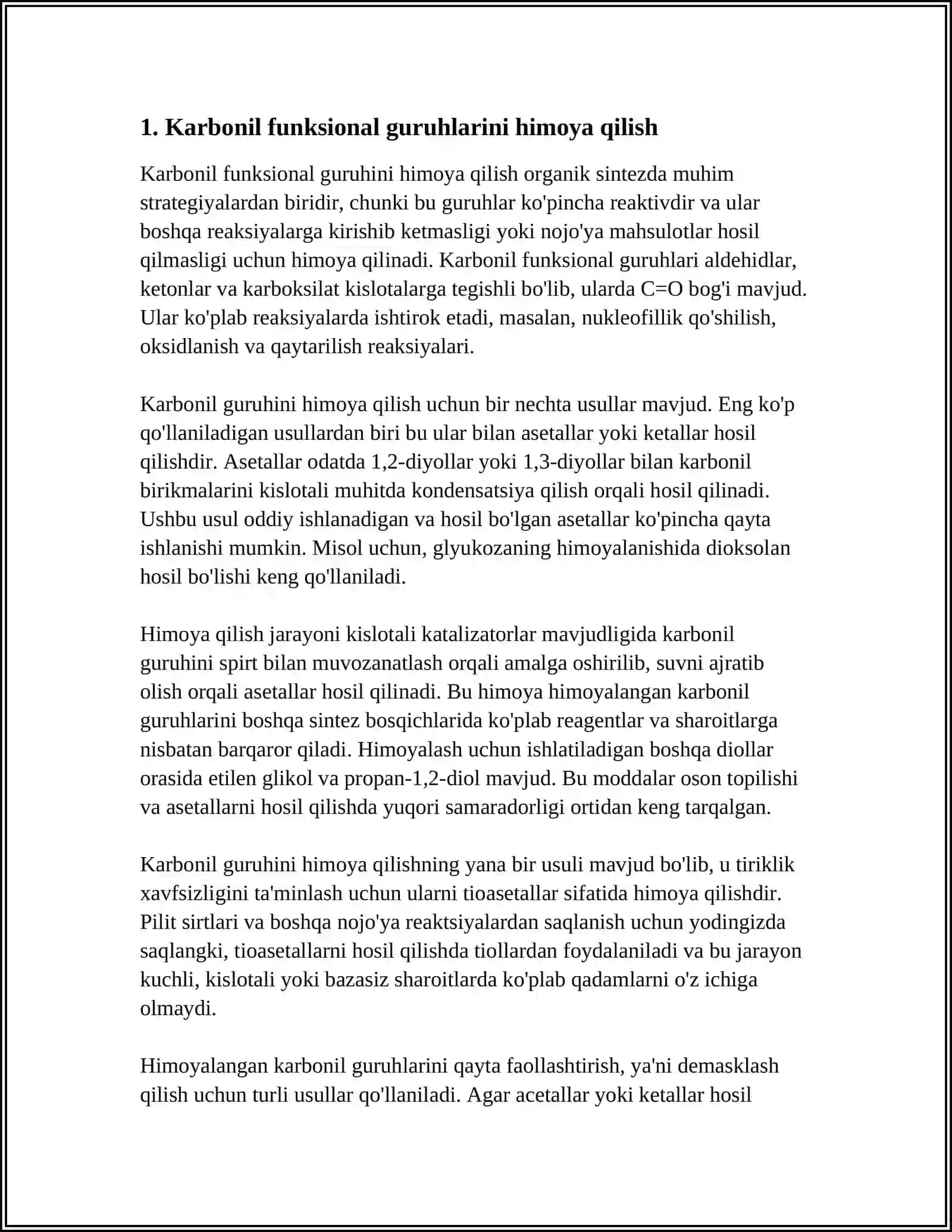 ORGANIK SINTEZDA FUNKSIONAL GRUPPALARNI HIMOYALASH USULLARI 4