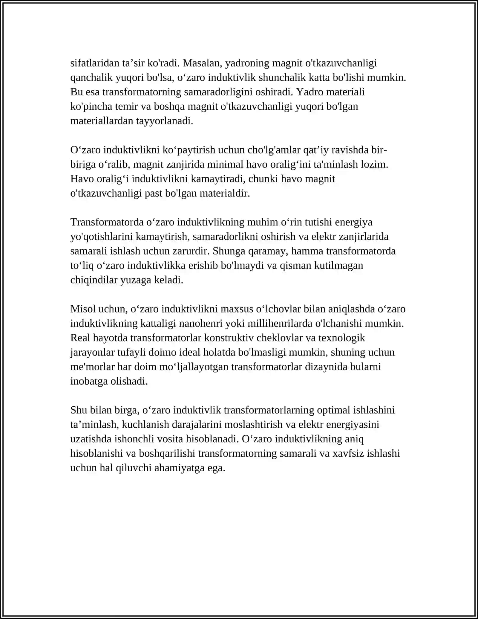 TRANSFORMATOR CHO’LG’AMIDAGI AKTIV QARSHILIK ISROFI 4