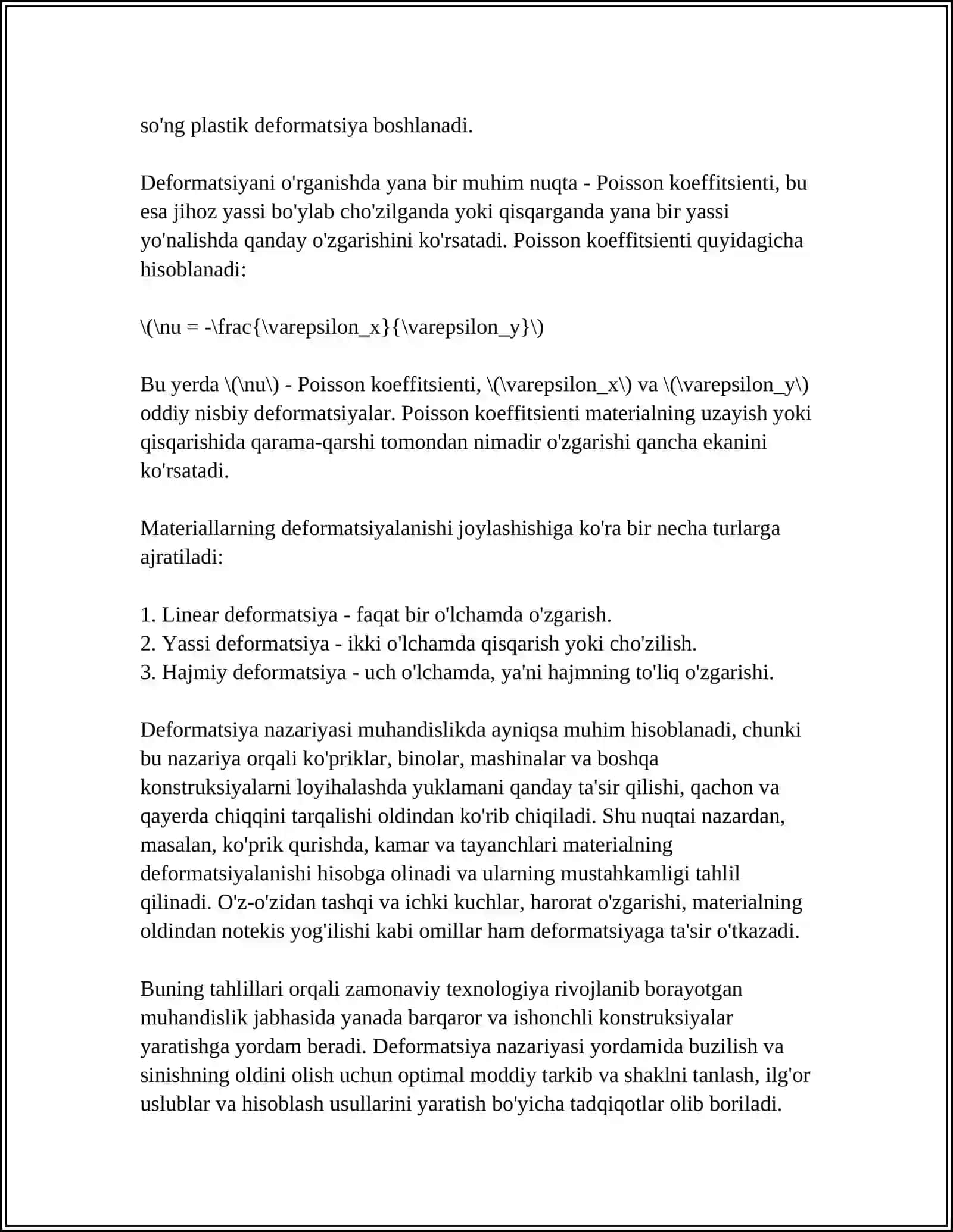 DEFORMATSIYA VA KUCHLANISH TAHLILIDA HISOB TATBIQLARI 4